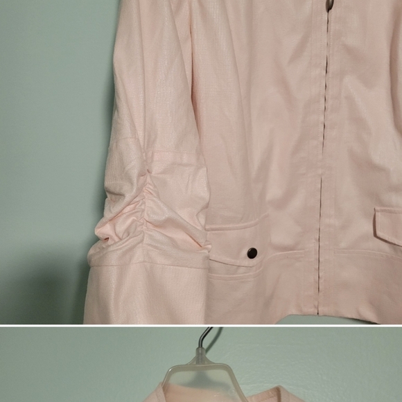 Chico's Pink Coated Faux Suede Zip Up Bomber Jacket Size 2 Large - Picture 3 of 4
